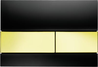 9240808 TECEsquare Панель смыва с двумя клавишами стекло черное, клавиши позолоченные