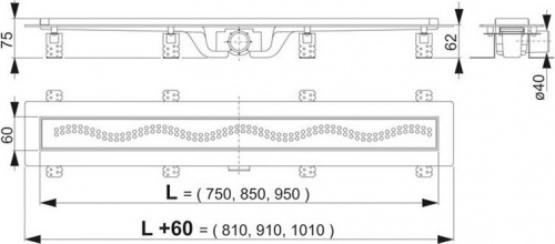 APZ8-850 ALCAPLAST Simple Душевой лоток с решеткой и опорами