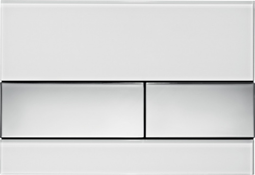 9240802 TECEsquare Панель смыва с двумя клавишами стекло белое, клавиши хром глянцевый