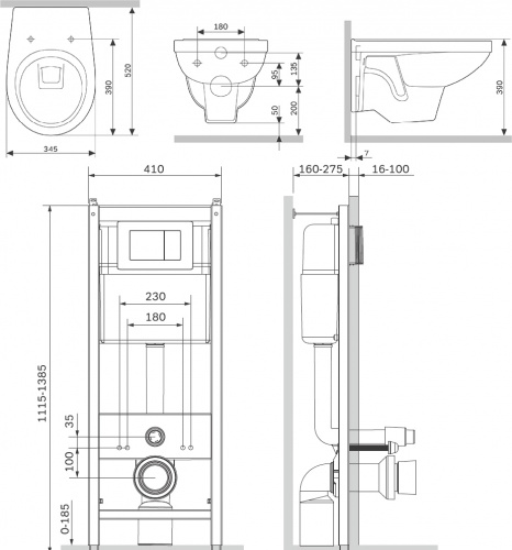 IS301.74A1738 AM.PM Sense Комплект инсталляция с подвесным унитазом, с сиденьем и клавишей смыва