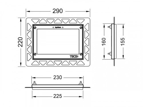 9240648 TECE Монтажная рамка для установки стеклянных панелей на уровне стены позолоченный