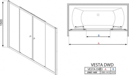 203140-01 RADAWAY Vesta DWD 140 Шторка на ванну прозрачное стекло