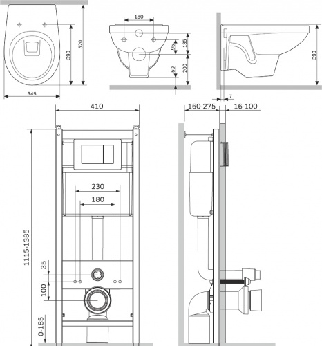IS374A1738 AM.PM Sense Комплект инсталляция с подвесным унитазом, с сиденьем и клавишей смыва