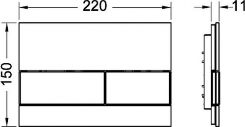 9240802 TECEsquare Панель смыва с двумя клавишами стекло белое, клавиши хром глянцевый
