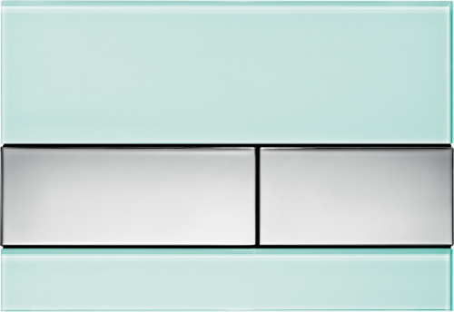 9240805 TECEsquare Панель смыва с двумя клавишами стекло зеленое, клавиши хром глянцевый