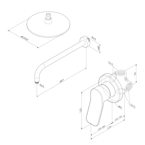 FB85A2R010 AM.PM X-Joy Комплект смеситель для душа и верхний душ с держателем