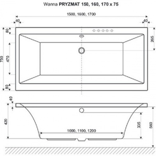 WAEX.PRY17WH EXCELLENT Pryzmat 170x75 Ванна акриловая