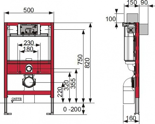 9300001 TECEprofil Застенный модуль (h = 820 мм) для установки подвесного унитаза