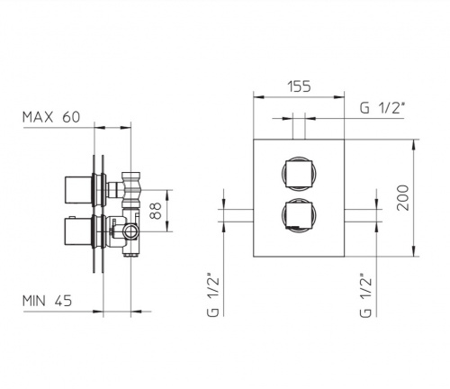 41241010 PALAZZANI Track Встроенный термостатический смеситель на 1 потребителя 1/2"